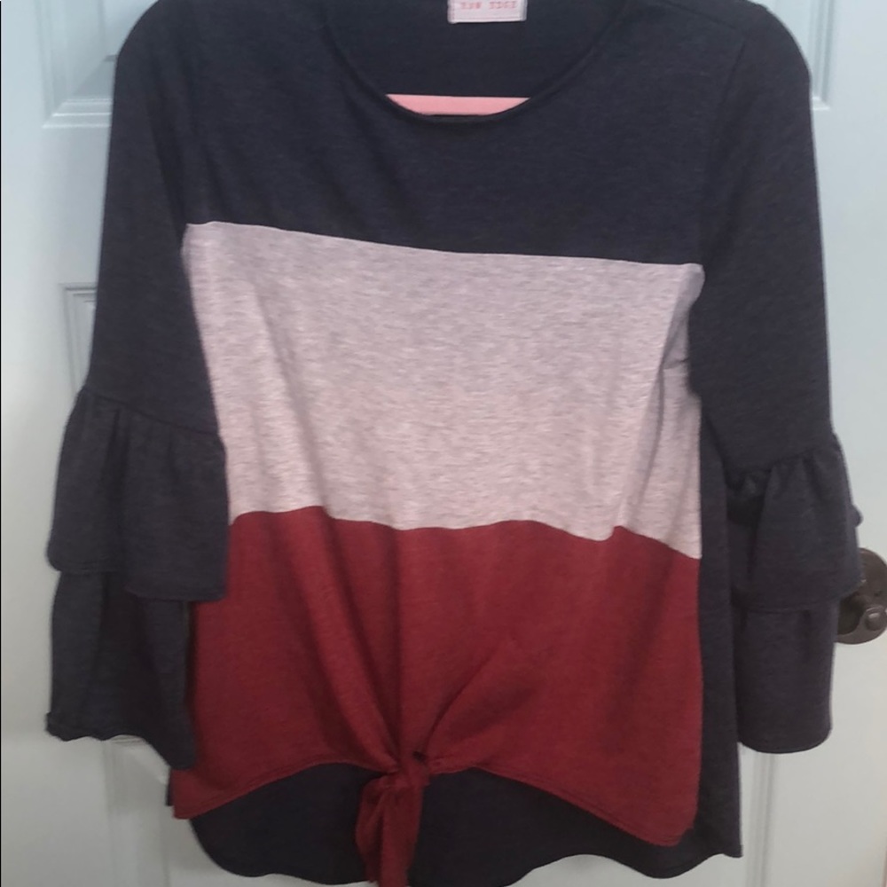 Raw Edge frilly quarter sleeve frill tie front